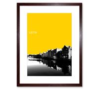 Artery8 Wall Art Print Leith Shore Edinburgh Scotland Scottish Landmark Yellow Framed Art in Brown | Size: W7" x H9" Artery8 Brown W7" x H9"