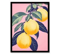 Artery8 Wall Art Print Lemon Tree Branch Pastel Colour Mauve Pink Green Kitchen Artwork Framed | Size: W12" x H16" Artery8 Pink W12" x H16"