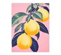 Artery8 Wall Art Print Lemon Tree Branch Pastel Colour Mauve Pink Green Kitchen Artwork Poster | Size: W12" x H16" Artery8 Pink W12" x H16"