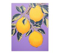 Artery8 Wall Art Print Lemon Tree Branch Vibrant Yellow Purple Green Kitchen Artwork Poster | Size: W12" x H16" Artery8 Purple W12" x H16"