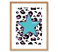 Artery8 Wall Art Print Leopard Blue & Purple Reverse Bright Art Framed 9x7 inch in Beige | Size: W7" x H9" Artery8 Beige W7" x H9"