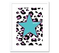 Artery8 Wall Art Print Leopard Blue & Purple Reverse Bright Art Framed 9x7 inch in White | Size: W7" x H9" Artery8 White W7" x H9"