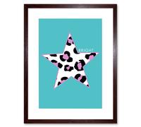 Artery8 Wall Art Print Leopard Blue & Purple Solid Bright Art Framed 9x7 inch in Brown | Size: W7" x H9" Artery8 Brown W7" x H9"