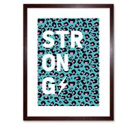 Artery8 Wall Art Print Leopard Blue & Purple Words Strong Art Framed 9x7 inch in Brown | Size: W7" x H9" Artery8 Brown W7" x H9"