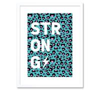 Artery8 Wall Art Print Leopard Blue & Purple Words Strong Art Framed 9x7 inch in White | Size: W7" x H9" Artery8 White W7" x H9"