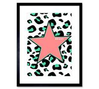 Artery8 Wall Art Print Leopard Coral And Green Bright Reverse Art Black Framed 9X7 Inch