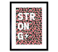 Artery8 Wall Art Print Leopard Coral And Green Strong Words Art Black Framed 9X7 Inch