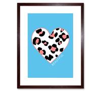 Artery8 Wall Art Print Leopard Coral & Blue Beautiful Art Black Framed 9x7 inch in Brown | Size: W7" x H9" Artery8 Brown W7" x H9"