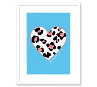 Artery8 Wall Art Print Leopard Coral & Blue Beautiful Art Black Framed 9x7 inch in White | Size: W7" x H9" Artery8 White W7" x H9"