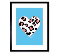 Artery8 Wall Art Print Leopard Coral & Blue Beautiful Art Black Framed 9x7 inch | Size: W7" x H9" Artery8 Black W7" x H9"