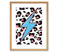 Artery8 Wall Art Print Leopard Coral & Blue Strong Reverse Art Black Framed 9x7 inch in Beige | Size: W7" x H9" Artery8 Beige W7" x H9"