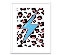 Artery8 Wall Art Print Leopard Coral & Blue Strong Reverse Art Black Framed 9x7 inch in White | Size: W7" x H9" Artery8 White W7" x H9"