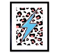 Artery8 Wall Art Print Leopard Coral & Blue Strong Reverse Art Black Framed 9x7 inch | Size: W7" x H9" Artery8 Black W7" x H9"