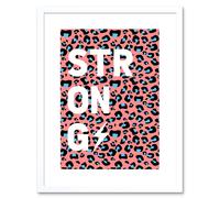 Artery8 Wall Art Print Leopard Coral & Blue Strong Words Art Black Framed 9x7 inch in White | Size: W7" x H9" Artery8 White W7" x H9"