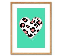 Artery8 Wall Art Print Leopard Coral & Green Beautiful Art Black Framed 9x7 inch in Beige | Size: W7" x H9" Artery8 Beige W7" x H9"