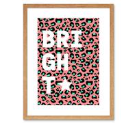 Artery8 Wall Art Print Leopard Coral & Green Bright Words Art Black Framed 9x7 inch in Beige | Size: W7" x H9" Artery8 Beige W7" x H9"