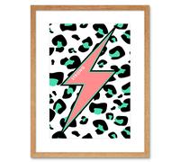 Artery8 Wall Art Print Leopard Coral & Green Strong Reverse Art Black Framed 9x7 inch in Beige | Size: W7" x H9" Artery8 Beige W7" x H9"