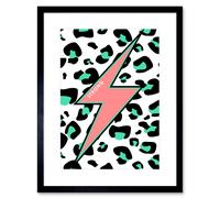 Artery8 Wall Art Print Leopard Coral & Green Strong Reverse Art Black Framed 9x7 inch | Size: W7" x H9" Artery8 Black W7" x H9"