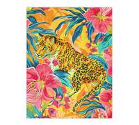 Artery8 Wall Art Print Leopard in Pink Lily Jungle Vibrant Painting Poster | Size: W12" x H16" Artery8 Multicolor W12" x H16"