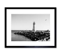 Artery8 Wall Art Print Lighthouse Rocks Ocean Bw Living Room Home Framed 9X7 Inch