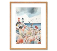 Artery8 Wall Art Print Lighthouses On Multicoloured Pebble Beach Watercolour Painting Artwork Framed 9X7 Inch in Beige | Size: W7" x H9" Artery8 Beige W7" x H9"