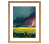 Artery8 Wall Art Print Lightning Strike Over an Open Countryside Field Artwork Framed 9X7 Inch in Beige | Size: W7" x H9" Artery8 Beige W7" x H9"