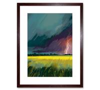 Artery8 Wall Art Print Lightning Strike Over an Open Countryside Field Artwork Framed 9X7 Inch in Brown | Size: W7" x H9" Artery8 Brown W7" x H9"