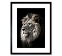 Artery8 Wall Art Print Lion Head Portrait Dramatic Photograph Strong Leo Dark Atmospheric Light Artwork Framed 9X7 Inch in Black | Size: W7" x H9" Artery8 Black W7" x H9"
