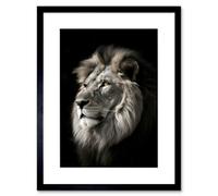 Artery8 Wall Art Print Lion Head Portrait Dramatic Photograph Strong Leo Dark Atmospheric Light Artwork Framed 9X7 Inch in Black | Size: W7" x H9" Artery8 Black W7" x H9"