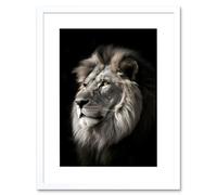 Artery8 Wall Art Print Lion Head Portrait Dramatic Photograph Strong Leo Dark Atmospheric Light Artwork Framed 9X7 Inch in White | Size: W7" x H9" Artery8 White W7" x H9"