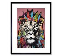 Artery8 Wall Art Print Lion With Crown King Of The Jungle Modern Pop Artwork Framed 9X7 Inch