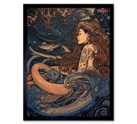 Artery8 Wall Art Print Little Mermaid & Aquatic Animals Art Framed in Black | Size: W12" x H16" Artery8 Black W12" x H16"