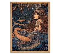 Artery8 Wall Art Print Little Mermaid & Aquatic Animals Art Framed in Light Oak | Size: W12" x H16" Artery8 Light Oak W12" x H16"