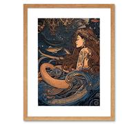 Artery8 Wall Art Print Little Mermaid & Aquatic Animals Artwork Framed 9X7 Inch in Beige | Size: W7" x H9" Artery8 Beige W7" x H9"