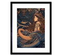 Artery8 Wall Art Print Little Mermaid & Aquatic Animals Artwork Framed 9X7 Inch in Black | Size: W7" x H9" Artery8 Black W7" x H9"
