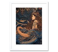 Artery8 Wall Art Print Little Mermaid & Aquatic Animals Artwork Framed 9X7 Inch in White | Size: W7" x H9" Artery8 White W7" x H9"