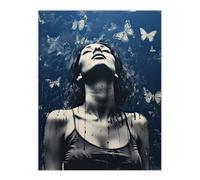 Artery8 Wall Art Print Live Without Regrets Collage Butterfly Blues Woman Poster Picture in Blue | Size: W24" x H32" Artery8 Blue W24" x H32"