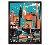 Artery8 Wall Art Print Liverpool Royal Albert Dock Waterfront Cityscape Art Framed in Brown | Size: W12" x H16" Artery8 Brown W12" x H16"