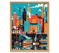 Artery8 Wall Art Print Liverpool Royal Albert Dock Waterfront Cityscape Art Framed in Light Oak | Size: W12" x H16" Artery8 Light Oak W12" x H16"