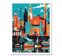 Artery8 Wall Art Print Liverpool Royal Albert Dock Waterfront Cityscape Art Framed in White | Size: W12" x H16" Artery8 White W12" x H16"