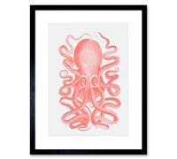 Artery8 Wall Art Print Living Coral Octopus Art Black Framed 9x7 inch | Size: W7" x H9" Artery8 Black W7" x H9"