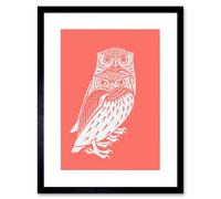 Artery8 Wall Art Print Living Coral Owls Julie De Graag Art Black Framed 9x7 inch | Size: W7" x H9" Artery8 Black W7" x H9"
