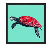 Artery8 Wall Art Print Loggerhead Sea Turtle Red Shell Animal Watercolour Ink Stamp Square Framed Picture 16X16 Inch in Black | Size: W16" x H16" Artery8 Black W16" x H16"