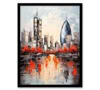 Artery8 London Cityscape Skyline The Gherkin Oil Painting Thames Reflections In Autumn Artwork Framed Wall Art Print A4