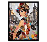 Artery8 Wall Art Print London Fashion 1960's Portrait In Downtown Street Collage Artwork Retro Floral Spring City Fashion Vibrant Colourful Bold Pop Artery8 Multicolor W12" x H16"