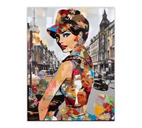 Artery8 Wall Art Print London Fashion 1960's Portrait In Downtown Street Collage Artwork Retro Floral Spring City Fashion Vibrant Colourful Bold Pop Artery8 Multicolor W12" x H16"
