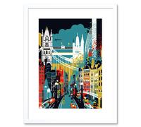 Artery8 Wall Art Print London Iconic Landmarks Modern Abstract Cityscape Artwork Framed 9X7 Inch in White | Size: W7" x H9" Artery8 White W7" x H9"