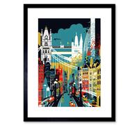 Artery8 Wall Art Print London Iconic Landmarks Modern Abstract Cityscape Artwork Framed 9X7 Inch in Black | Size: W7" x H9" Artery8 Black W7" x H9"