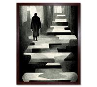 Artery8 Wall Art Print Lone Figure Abstract Monochrome Vintage Black White Art Framed in Brown | Size: W12" x H16" Artery8 Brown W12" x H16"