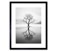 Artery8 Wall Art Print Lone Tree by Frozen Lake Winter Landscape Black & White Photograph Artwork Framed 9X7 Inch | Size: W7" x H9" Artery8 Black W7" x H9"